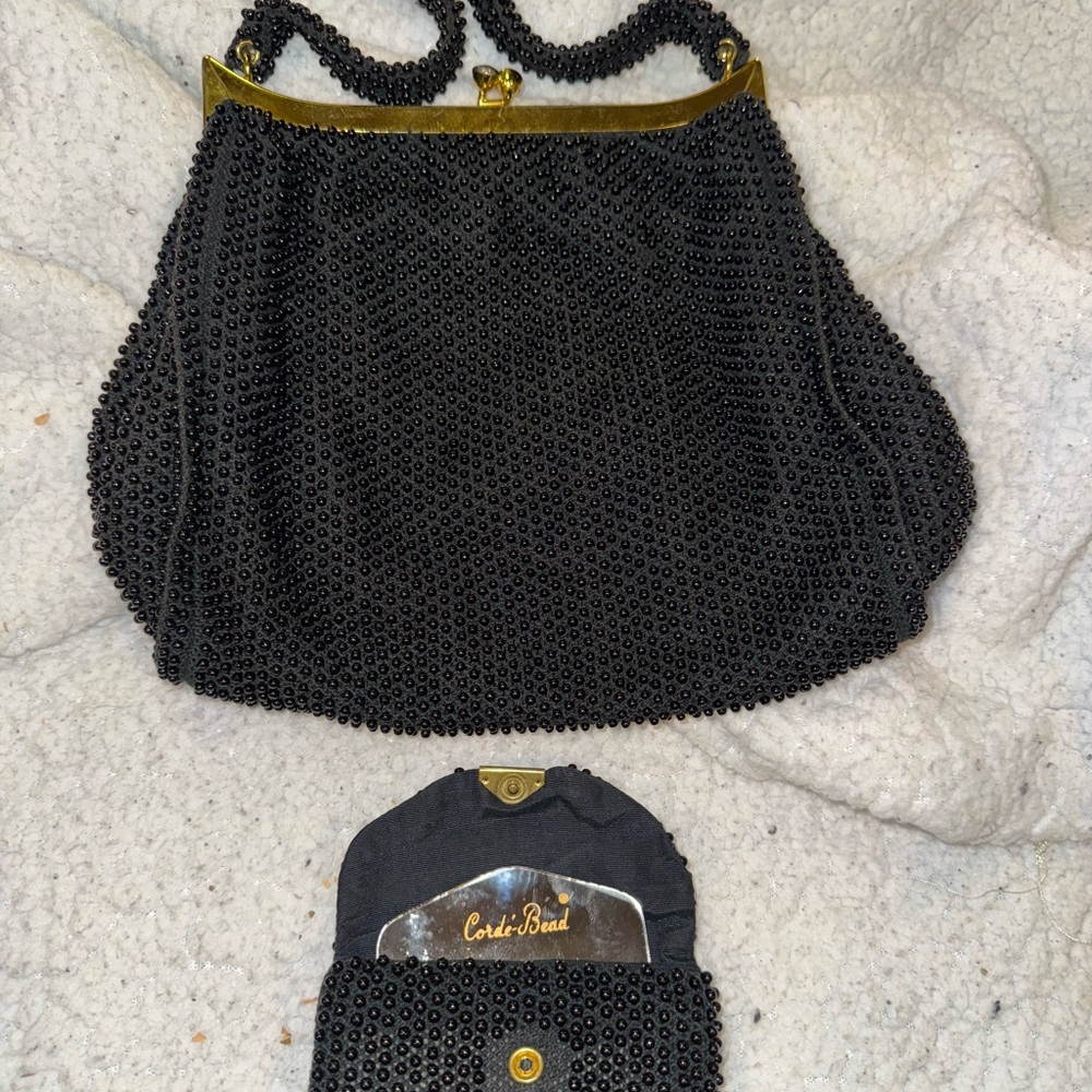 VINTAGE CORDE~BEAD Elegant Black Beaded Handbag